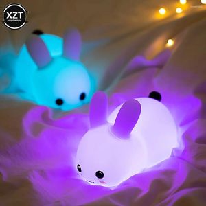 Luzes da noite sensor de toque led controle remoto 16 cores usb recarregável silicone coelho lâmpada para crianças brinquedo do bebê presente