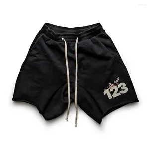 Shorts masculinos sapo deriva streetwear high street rrr123 logotipo hip hop curto solto terry calças moletom para homem