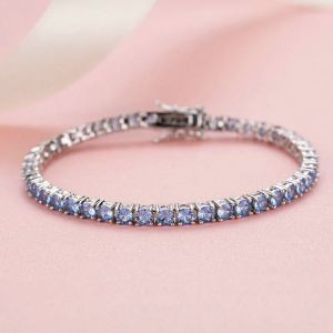 Collana 3mm Sterling Sier Topazio tondo Blu Spinello Pietra Braccialetti tennis per le donne Pulseras Pulseira Bracciale Gioielli Ragazza Amica