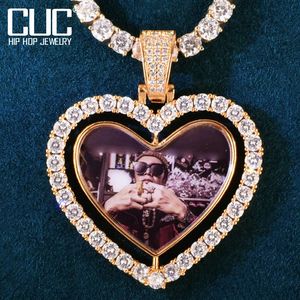 Вращающийся двухсторонний кулон в форме сердца в форме любви для мужчин и женщин, ожерелье с изображением памяти, цепочка в стиле хип-хоп, ювелирные изделия 240119
