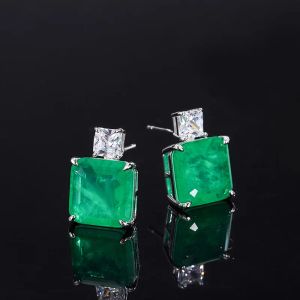 Örhängen anziw vintage 100% 925 Sterling Silver Emerald Cut Emerald Gemstone Earrings White Gold Ear Studs