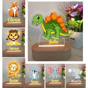 Luci notturne Lampada con nome personalizzato Elefante USB Luci notturne 3D Luce personalizzata Cartone animato acrilico per la decorazione della camera dei bambini