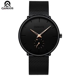 CAINUOS Moda Mens Relógios Top Quartz Watch Men Casual Slim Mesh Steel Waterproof Sport Watch Relogio masculino2225