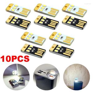 Luzes noturnas 10pcs mini cartão de bolso USB Power LED Plug Book Lamp Keychain para laptop computador carregamento móvel