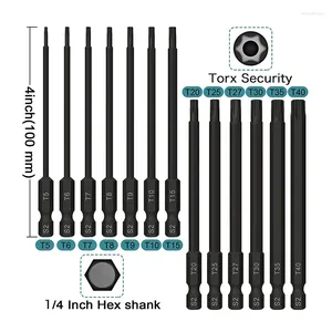 Conjunto de bits torx de 13 unidades, resistente à violação, impacto, segurança, bits estrela, haste hexagonal de 1/4, chave de fenda de 100 mm