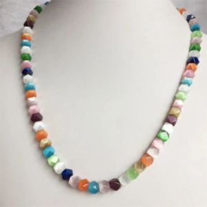 Halsband Reiki Multi Color 6mm Octagonal Opal Moonstone Cat Eye Halsband Smooth Natural Stone Jewelry Beaded Chain Choker Collier