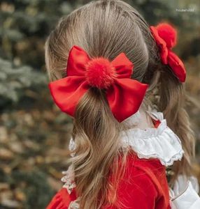 Hair Accessories Fashion Ribbon Hairgrips Mink Fur Pompon Ball Lovely Barrettes Large Bow Hairpin For Girls Kids Clip