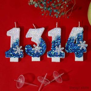 2PCS Candles Christmas Flameless Birthday Frozen Candles for Cakes 0-9 Number Princess Cake Candle Party Decor Snowflake Blue Candle Stands