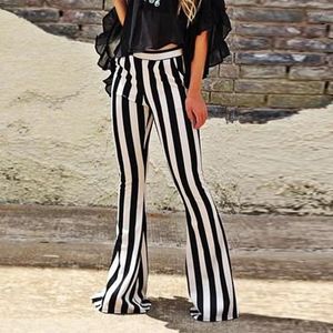 Women's Leggings Yoga Pants Sexy Black White Striped Printed Casual Wide Leg Trousers Female Streetwear Elastic Elegant Bottom