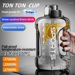 Vattenflaskor 1700 ml/2500 ml/3800 ml Fitness Cup BPA Gratis dricksflaska stor kapacitet bärbar PC -sport med halm