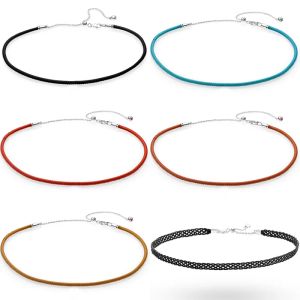 Sets Original Woven Fabric Black Leather Choker Adjust Sliding Clasp 925 Sterling Silver Necklace For Popular Bead Charm DIY Jewelry