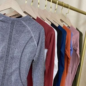 LU-07 Align Yoga da donna a maniche lunghe Tinta unita Nudo Sport Modellamento Vita stretta Fitness Allentato Jogging Abbigliamento sportivo Donna Alta qualità 2024 Nuova usura