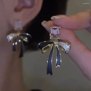 Dangle Earrings Fashion Trend Unique Design Elegant Delicate Zircon Black Bow Knot For Women Jewelry Wedding Party Premium Gifts