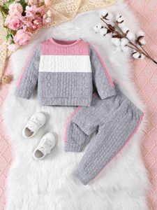 Kledingsets 2-delige winteroutfitset voor babymeisjes O-hals met lange mouwen Casual top + elastische taillebroek Zachte set pasgeboren babykleding