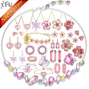 Collana XFU Gema 2023 Moda Premium Rosa Set di gioielli Collana da donna affascinante Orecchini Bracciale Anello con logo Regalo per feste xfu