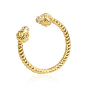 Rings 24K Gold Plated 925 Sterling Silver Open Ring for Women Trendy Cubic Zirconia Twist Cable Wire Adjustable Ring Jewelry for Women