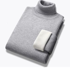 Winter Trend Sweaters Men's Solid Long Sleeved Turtleneck Pullover High Neck Fleece Warm Slim Fit Casual Sweater Jumper 4XL 240125