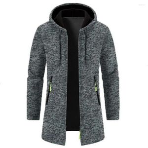 Maglioni da uomo Maglione da uomo autunno/inverno Giacca tinta unita Elegante cardigan con cerniera con cappuccio per una lunghezza media ispessita