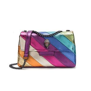 Kurt Geiger Rainbow Eagle Head Handväska Cross Body Bag 26cm Medium Raibow Bird Patchwork Shouler Påsar Kedja Liten klaffväska