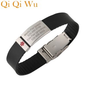 Pulseiras Personalize Gravado Sinal Médico Pulseira para Crianças Criança Anti Perdido SOS ID Pulseira de Segurança Crianças Pulseira de Silicone Pulseira