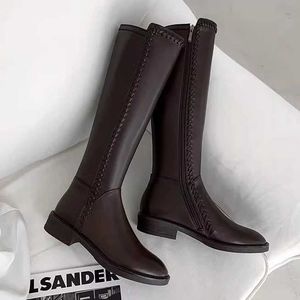 Botas krazing clássicos concisos joelho-botas altas de couro de vaca equitação botas longas salto grosso costura marca quente estilo preppy goth bootsl2401