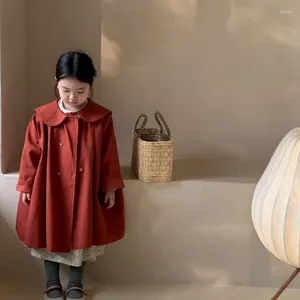جاكيتات الفتيات ملابس الخريف 2024 خريف كوريا الأطفال فضفاضة الفتيات متوسطة الطول معطف الرياح