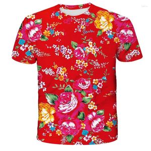 Homens camisetas 3D Nordeste China Flores Impressão Camisa para Homens Kid Moda Streetwear Cool Mangas Curtas Coloridas Y2K Roupas Tee