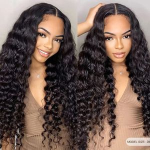 Deep Wave Frontal Wig 13 6 Lace 13 4 Curly Front Hume Hair Wigs For Women Wet and Wavy 4 4 Water Stängning vid försäljning 240126