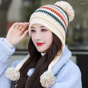 Berets moda casual chapéus para mulheres outono inverno quente mais veludo neve bonés colorido crochê chapéu de malha feminino gorro meninas presente