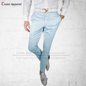 Men's Suits Fashion Sky Blue Satin Pants For Male Evening Party Shiny Slim Fit Trousers Stage Performance Tailor-made Elegant Men Costumes