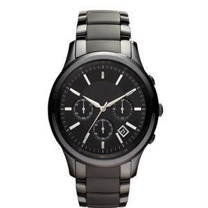 New Mens Quartz Chronograph Black Ceramic Watch AR1451 AR1452 Gents Wristwatch original box269t