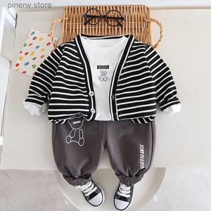 Clothing Sets Spring and Autumn Children's Striped Little Bear Sports Set 0-5 Years Old Long Sleeve Coat Long Pants Casual Two Piece Set