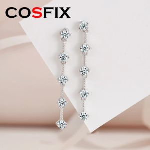 Orecchini 1 carato al paio D Colore Moissanite pieno Orecchini a bottone con nappa lunga S925 Piatto in argento sterling Pt950Light Gioielleria raffinata di nicchia di lusso