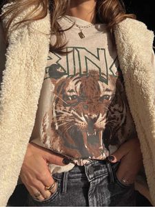 T-shirt da donna Apricot Tiger Graphic T-shirt da donna 2023 Summer Cotton Vintage Boho Tshirt Tees Femme Rock n Roll Luxury T-shirt allentate Top T240129