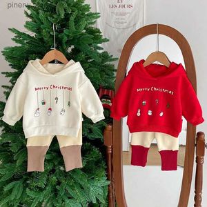 Conjuntos de roupas de ano novo infantil bebê meninas meninos conjunto de roupas de natal da criança do bebê meninos menina roupas terno com capuz de pelúcia pulôver impressão dos desenhos animados