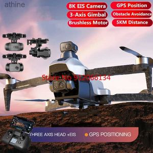 Дроны 8K EIS Трехосевой подвес Бесщеточный WIFI FPV RC Drone 5G 5KM GPS Следуй за мной Предотвращение препятствий Профессиональная антенна RC Quadcopter YQ240129