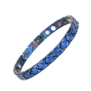 Pulseiras Rhombus Forma Azul Link de Aço Inoxidável Jóias Médicas 7mm Largura Germânio Pedra Unisex Pulseira de Corrente Magnética