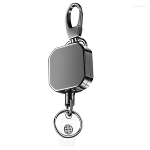 Portachiavi Moschettone retrattile in metallo resistente Portachiavi Cintura Porta badge Clip Cavo in filo di acciaio rinforzato da 28,3 pollici