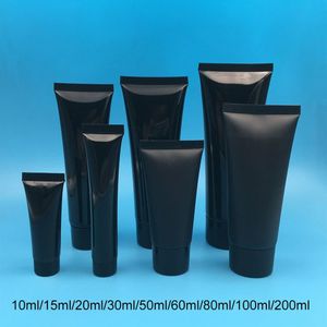 10 ml, 30 ml, 50 ml, 100 ml, 200 g, schwarze weiche Plastikflasche, Quetschtube, Lotion, Creme, Verpackung, leerer Kosmetikbehälter T20304N