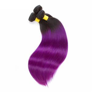 Ombre 1B/Purple Brazilian proste ludzkie ludzkie włosy weves 100 g/pakiet podwójne wątki 3bundles/działka