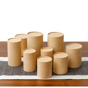 10pcs Lot Kraft Paper Tube Round Cylinder Tea Coffee Container Box Biodegradable Cardboard Packaging For Drawing T Shirt Incense G235e