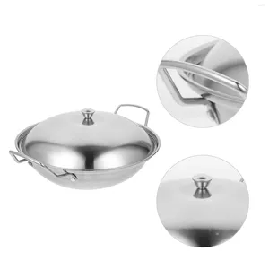 Pentole Pentola Fornello con coperchio Pentola per uso domestico Fornitura da cucina Lavoro su utensili da cucina Wok in acciaio inossidabile Pentola Pratica cottura per zuppa Piastra