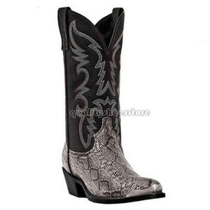 Luksusowe designerskie buty Cowboy Men Black Brown Faux Skórzane buty zimowe retro mężczyźni kobiety haftowane zachodnie unisex obuwie duże rozmiar 48 botas butów 437