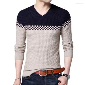 Suéter masculino de outono, suéter de marca de moda coreana, costura de manga comprida, decote em v, algodão casual, roupas masculinas finas