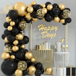 Balões de ouro preto guirlanda arco kit ouro confetes látex balão criança festa de aniversário chá de bebê decoração de aniversário de casamento globos 240118