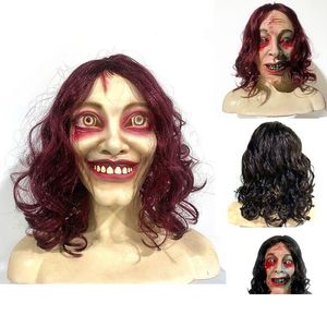 Party Masks Halloween Cosplay LaTex Mask Women Män hemskt Ghost FL ansikte med lång hårdräkt 230824 Drop Delivery Home Garden FE DHC0P