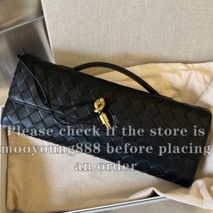 12A Upgrade Mirror Quality Long Clutch Andiamo Bags Womens Intrecciato Craftsmanship Purses S Genuine Leather Handbags Black Evening Woven Bag with Handle