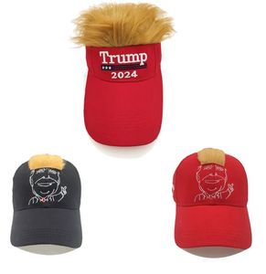 Chapéu bordado Trump 2024 com cabelo Boné de beisebol Trump Supporter Rally Parade Chapéus de algodão 553QH