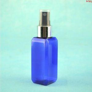 Frasco azul de viagem de plástico quadrado de 50 ml x 300 com pulverizador, vazio recarregável para embalagens de cosméticos, produtos Knrfk