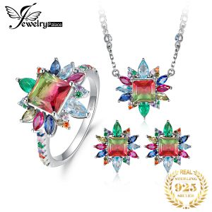 Anelli Jewelrypalace Tormalina simulata creata con rubino sterling Sier Anello orecchino Collana con ciondolo Set di gioielli per donna